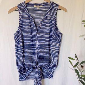 Organic Stripe Button Up Tie Front Tank
